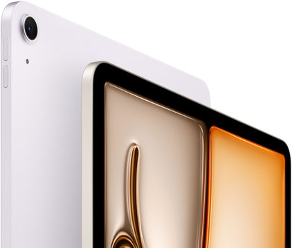 iPad Air, Purple color, front exterior, back exterior, 12MP Wide back camera on top left corner