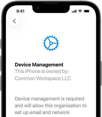Partial view of iPhone 17e in portrait orientation, displaying the Settings app with Device Management open