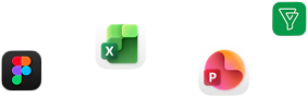 A variety of app icons in a scattered array including Webex, Microsoft Excel, Figma, and more